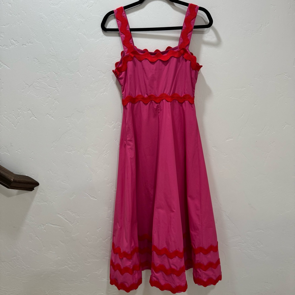 Nwt One Loved Babe Scallop Ric Rac Trim A Line Midi Dress Pink Red Small — image 6 of 8